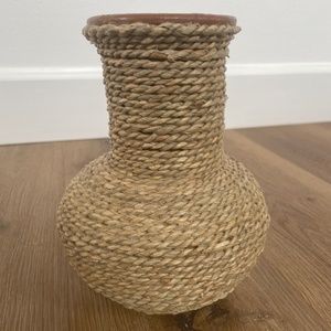 Hand woven Seagrass Clay/Terracota Vase, 9”